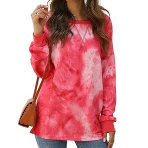 Tie Dye Hot Pink Red Cozy Comfortortable Color Block Sweatshirt